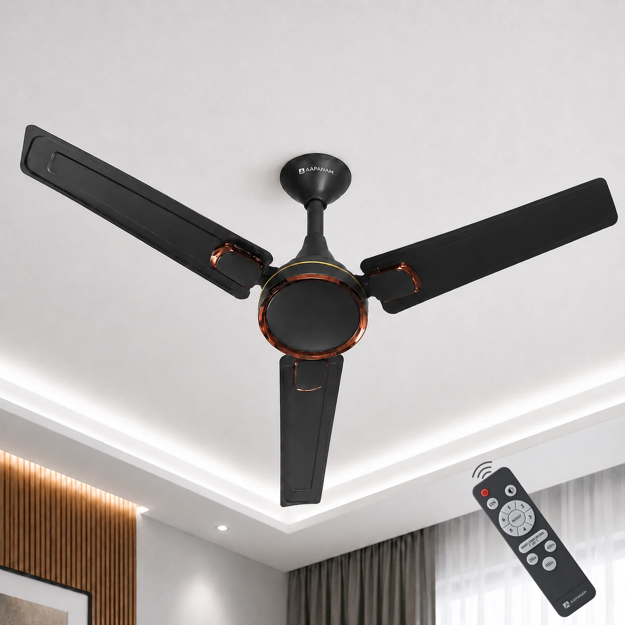 Aapanam Aapanam BLDC Ceiling Fan with 5 Years Warranty – Vixa Onyx Black 1200mm with RF Remote