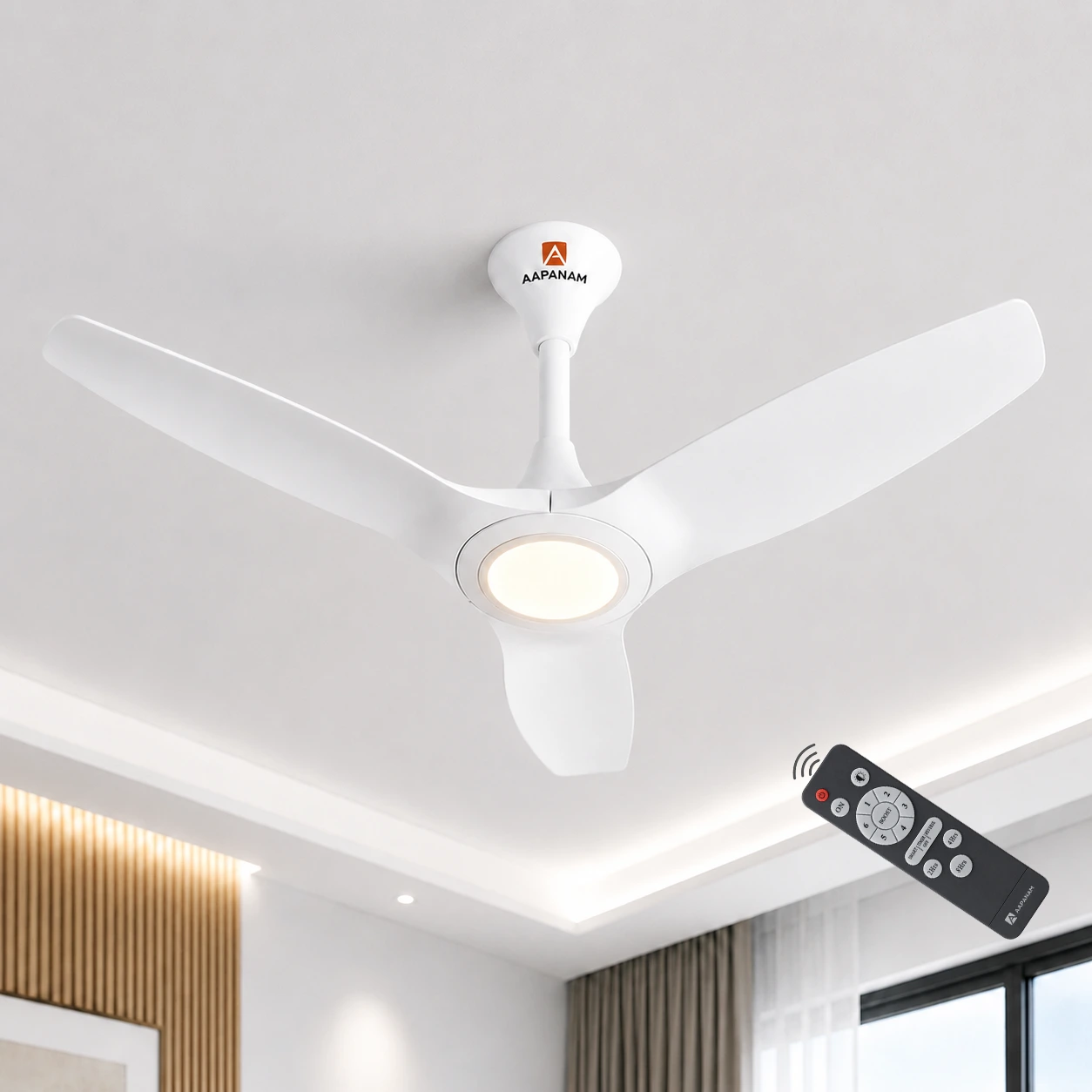 Aapanam Aapanam BLDC Ceiling Fan with 5 Years Warranty – Vixa Pro Glow Pearl White 1200mm with RF Remote