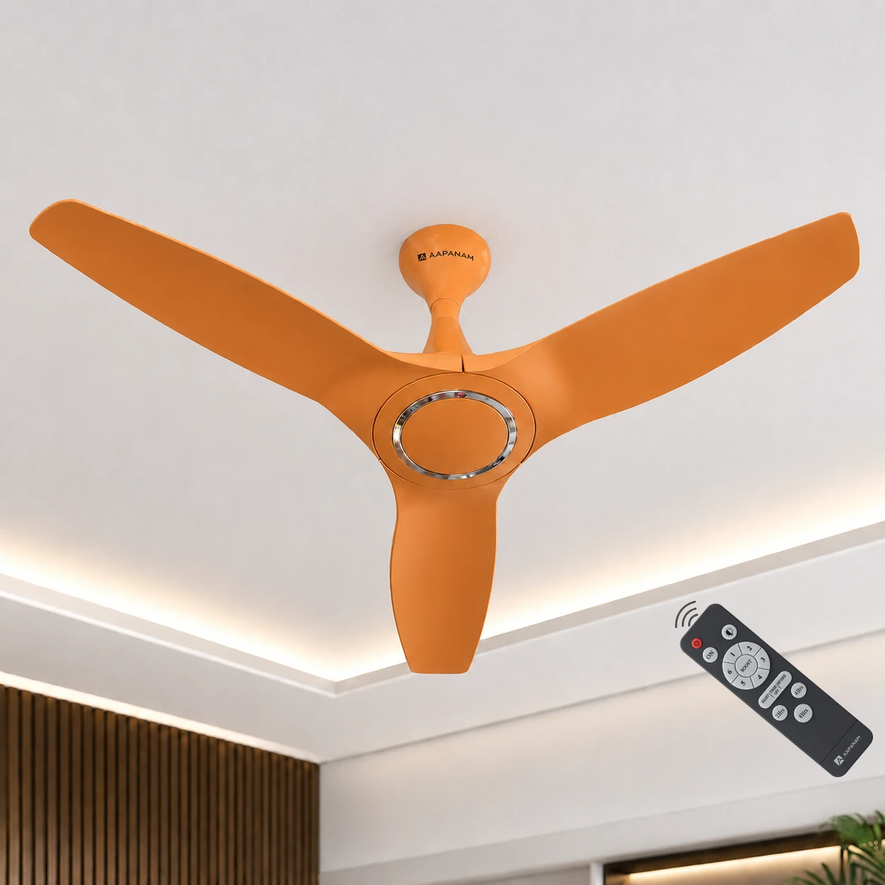 Aapanam Aapanam BLDC Ceiling Fan with 5 Years Warranty – Vixa Pro Kesar Gold 1200mm with RF Remote
