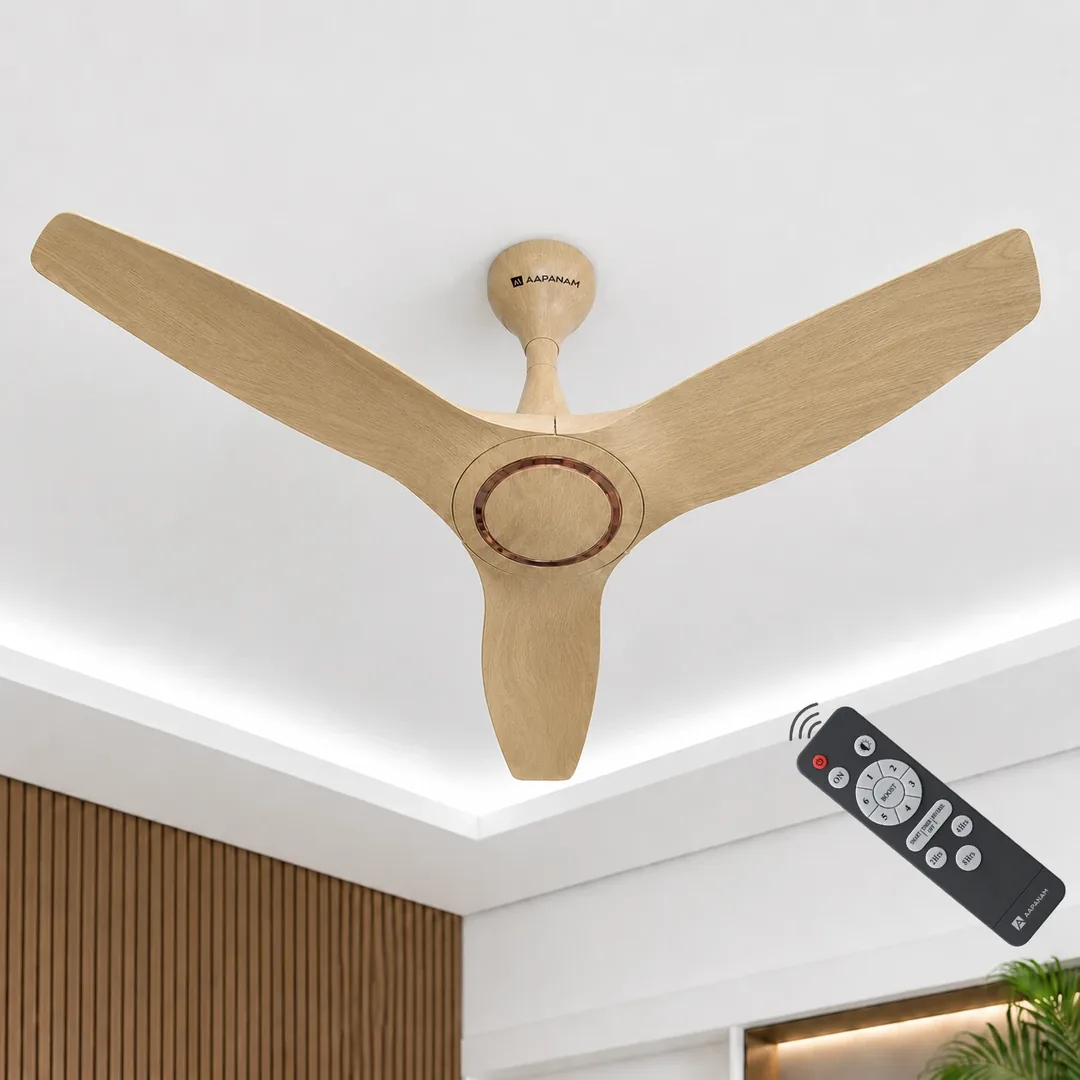 Aapanam Aapanam BLDC Ceiling Fan with 5 Years Warranty – Vixa Pro Wood Light Oak 1200mm with RF Remote