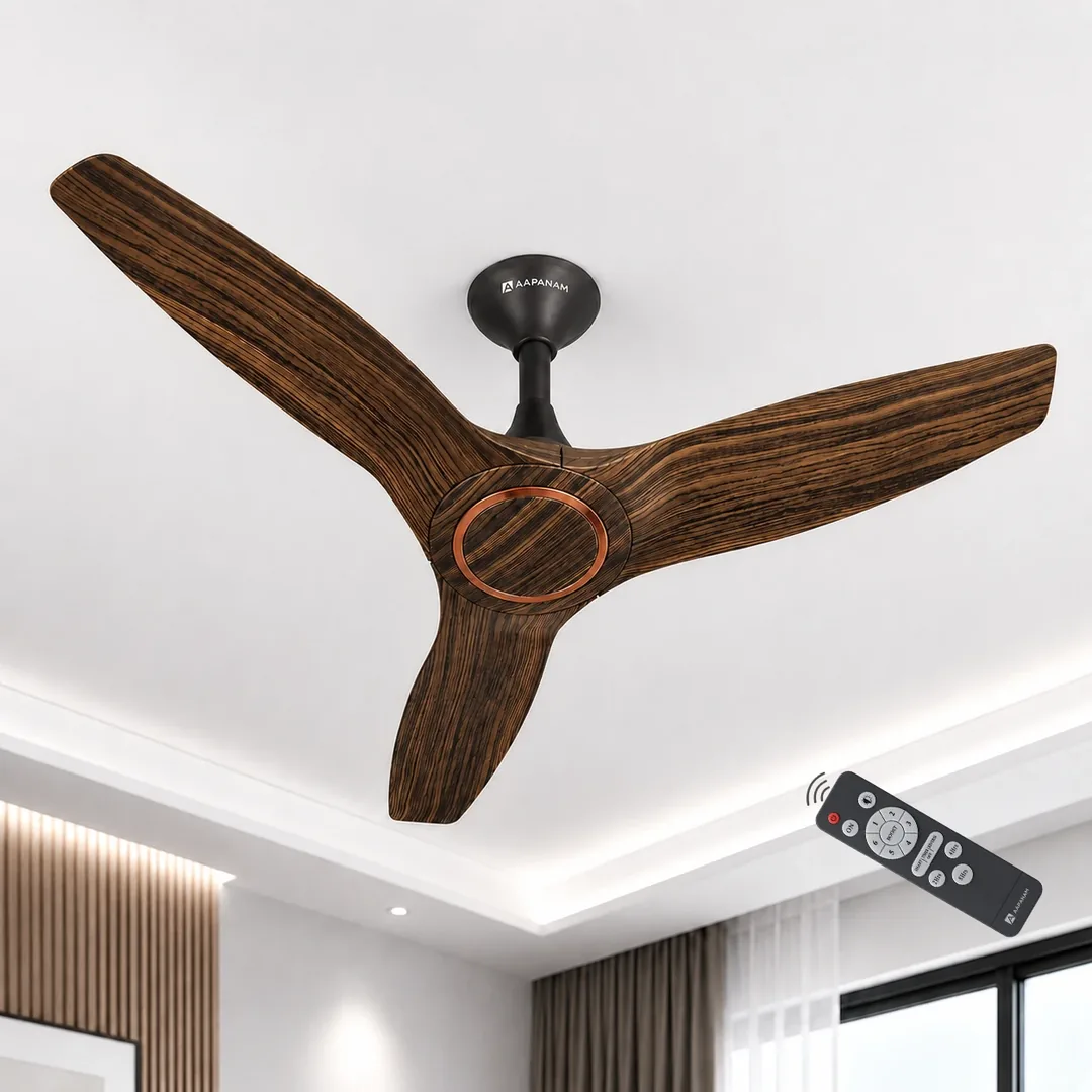 Aapanam Aapanam BLDC Ceiling Fan with 5 Years Warranty – Vixa Pro Wood Royal Teak 1200mm with RF Remote